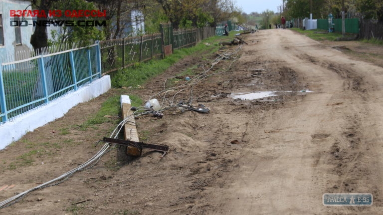 Сильный ветер обрушил десятки электрических столбов в селах Одесской области (фото)