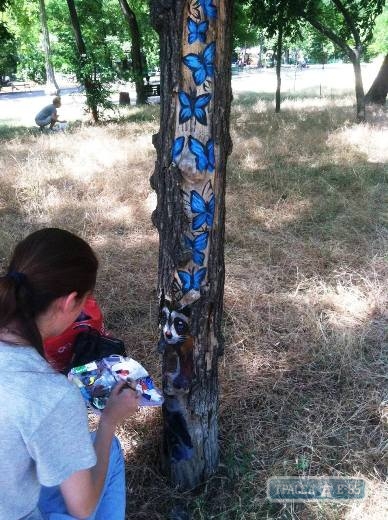 Одесские стрит-арт художники украсили деревья в парке Шевченко рисунками