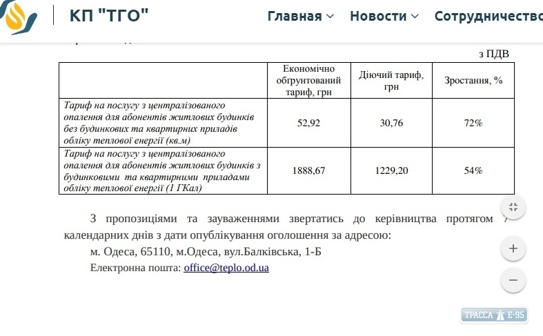 Тариф на теплоснабжение в Одессе хотят поднять на 72%