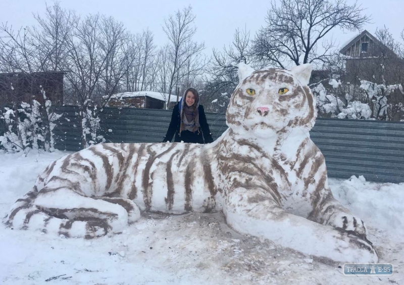Огромный снежный тигр появился в Одесской области