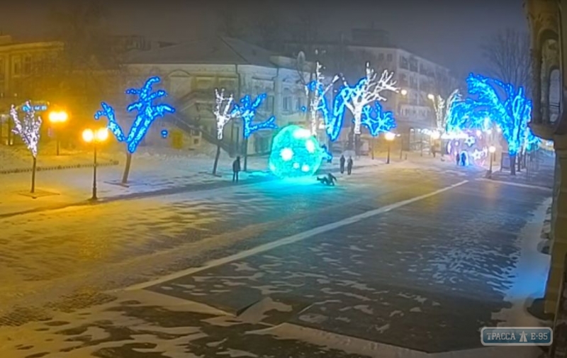 Неизвестные снова сломали огромный шар, украшенный гирляндами, на Дерибасовской