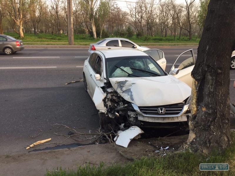 Автомобиль врезался в дерево в одесской Лузановке (фото)