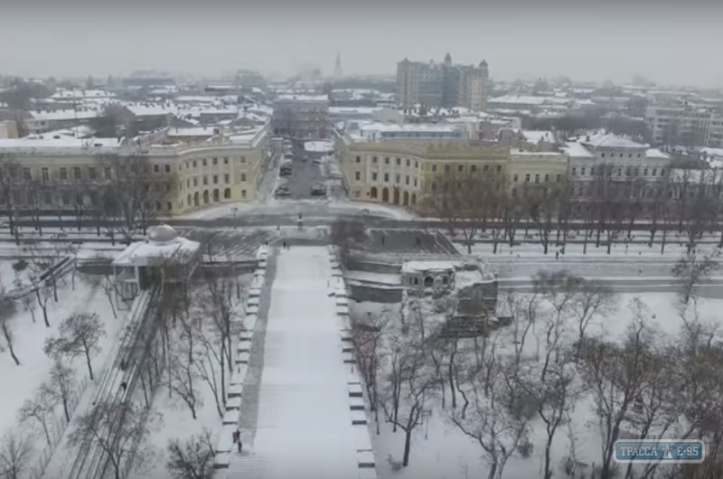 Видео заснеженной Одессы с высоты птичьего полета появилось в интернете