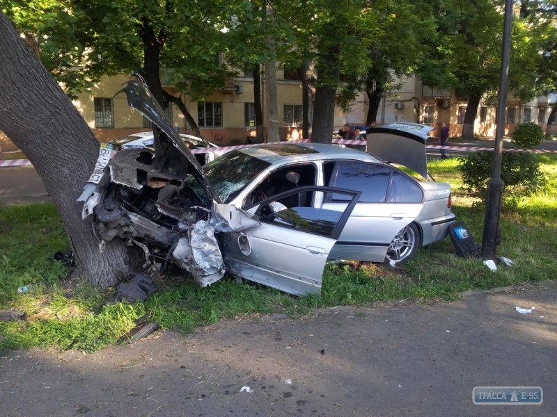 Автомобиль снес столб и врезался в дерево в одесском сквере (фото)